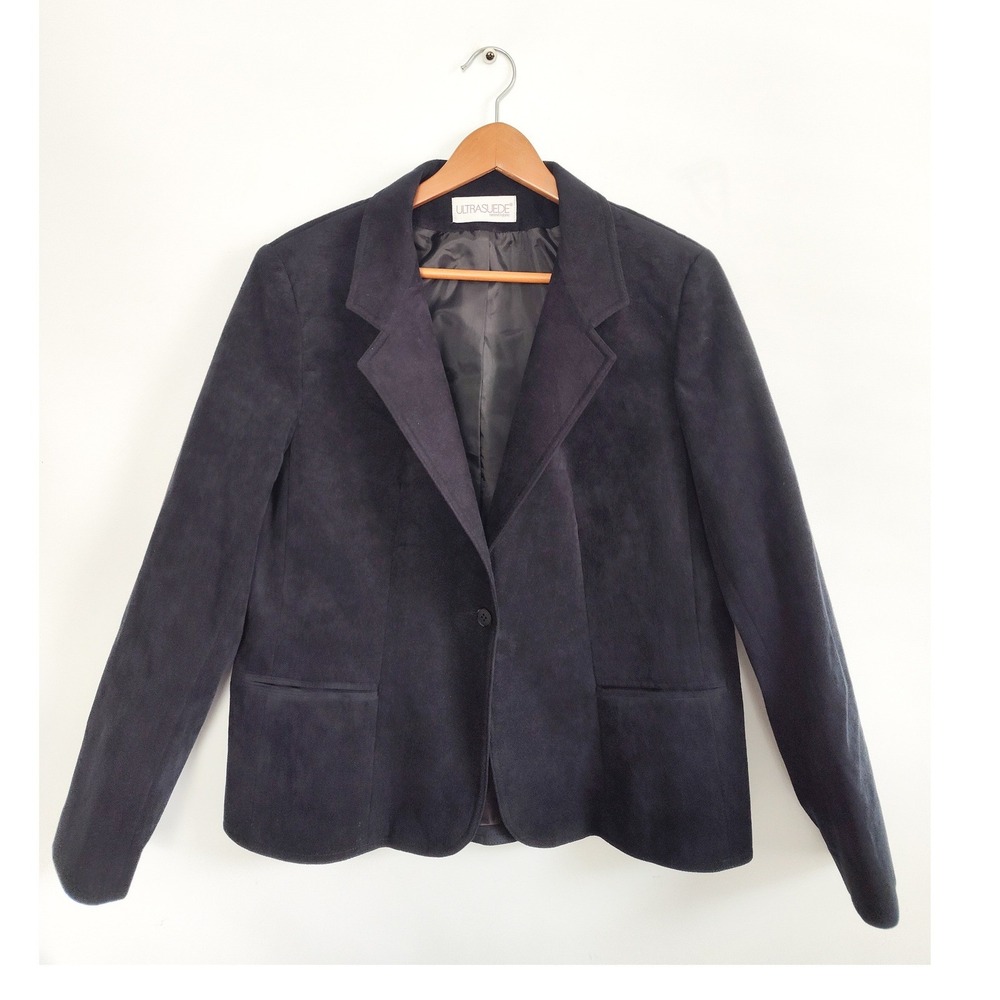 Count Romi Ultrasuede Blazer Jacket 16 Black Single Button Vintage Preppy Career